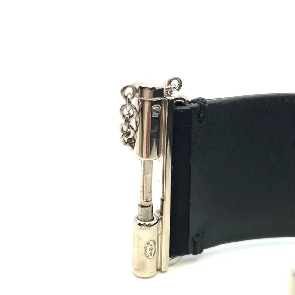 Chanel Interlocking Cc Logo Leather Cuff Bracelet